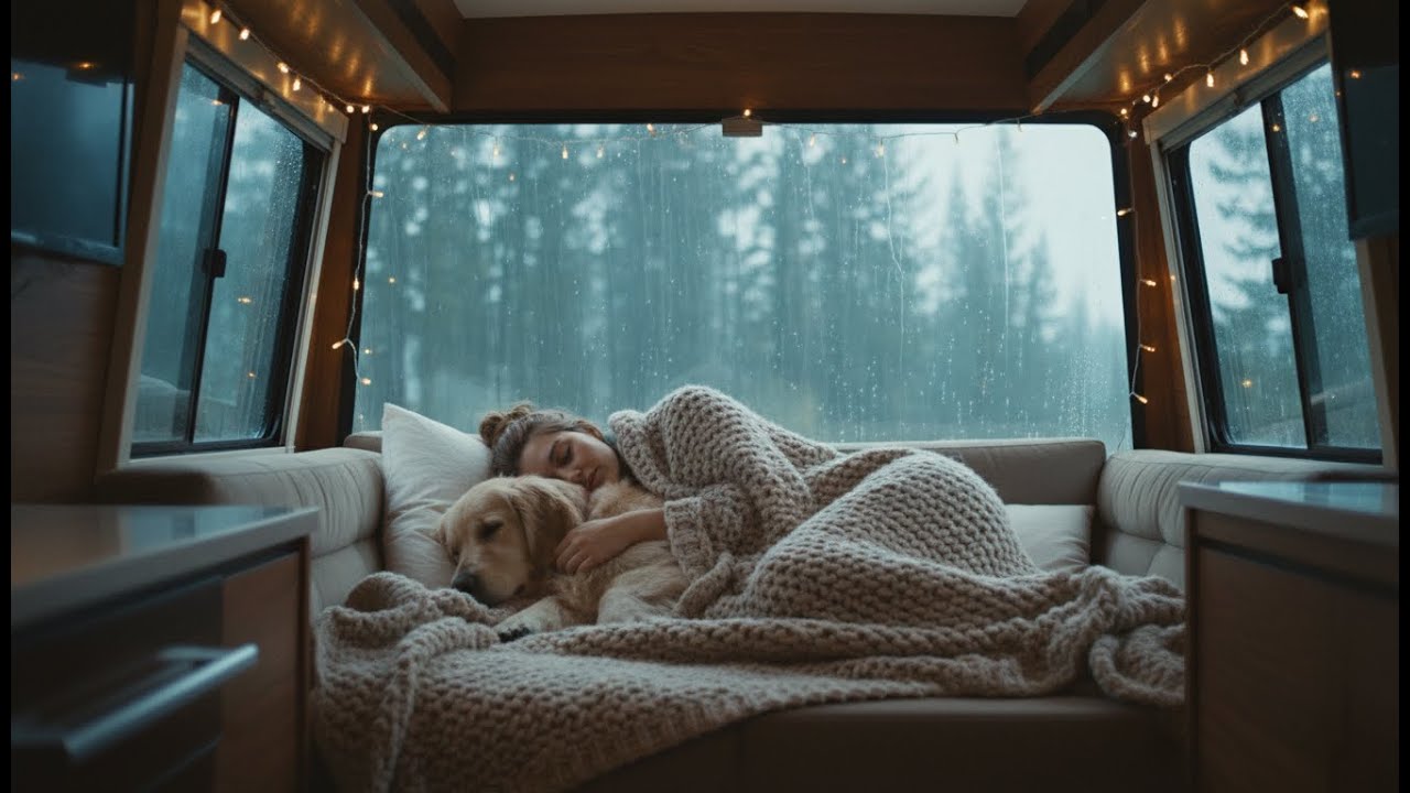 Heavy Rain on Van Roof 🌧️ Instant Sleep Coma with Dog: Cozy Night Ambience [Spatial 8D 2026]