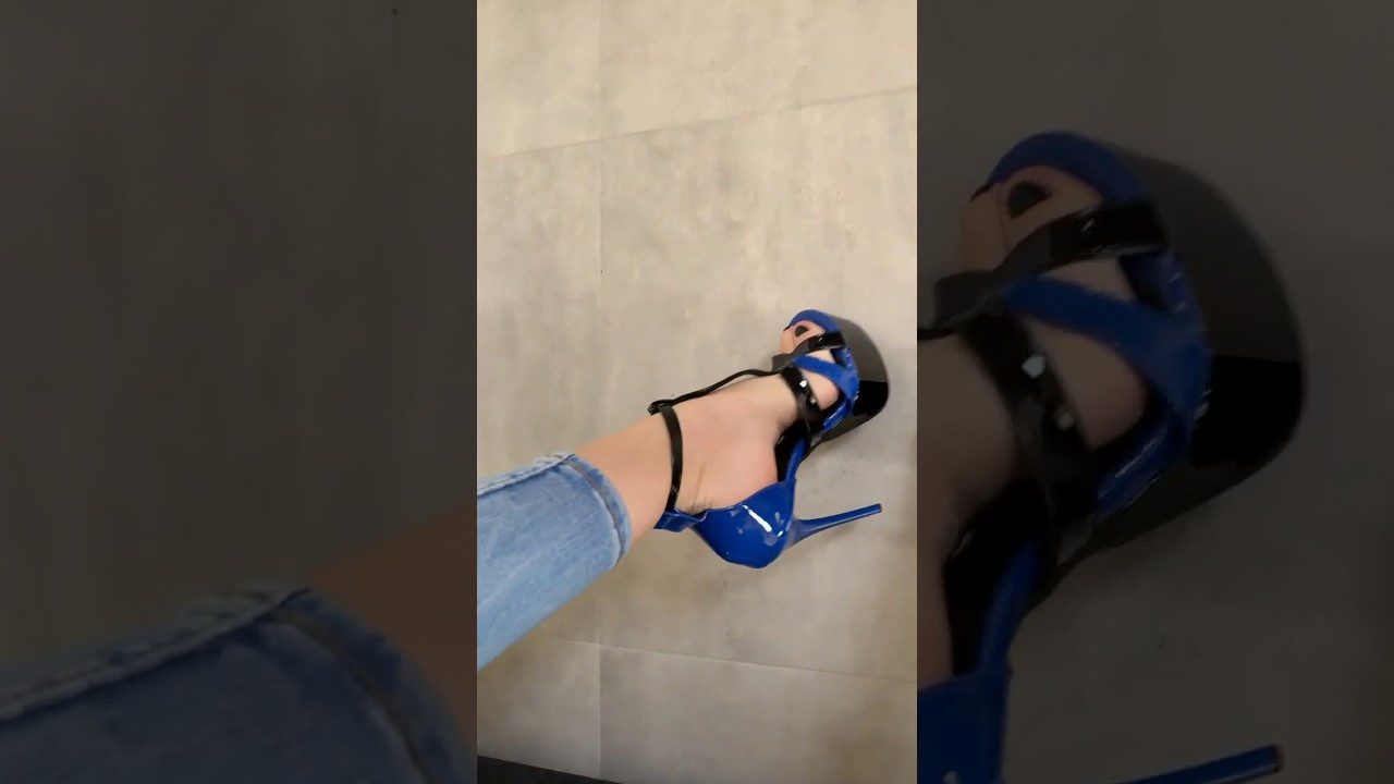 High Heels Try On | Blue Platform Stiletto Sandals  