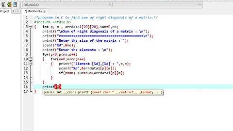 program in C to find sum of right diagonals of a matrix
