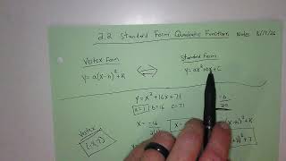 8/17/26 Algebra II Chapter 2.2 Standard Form Notes