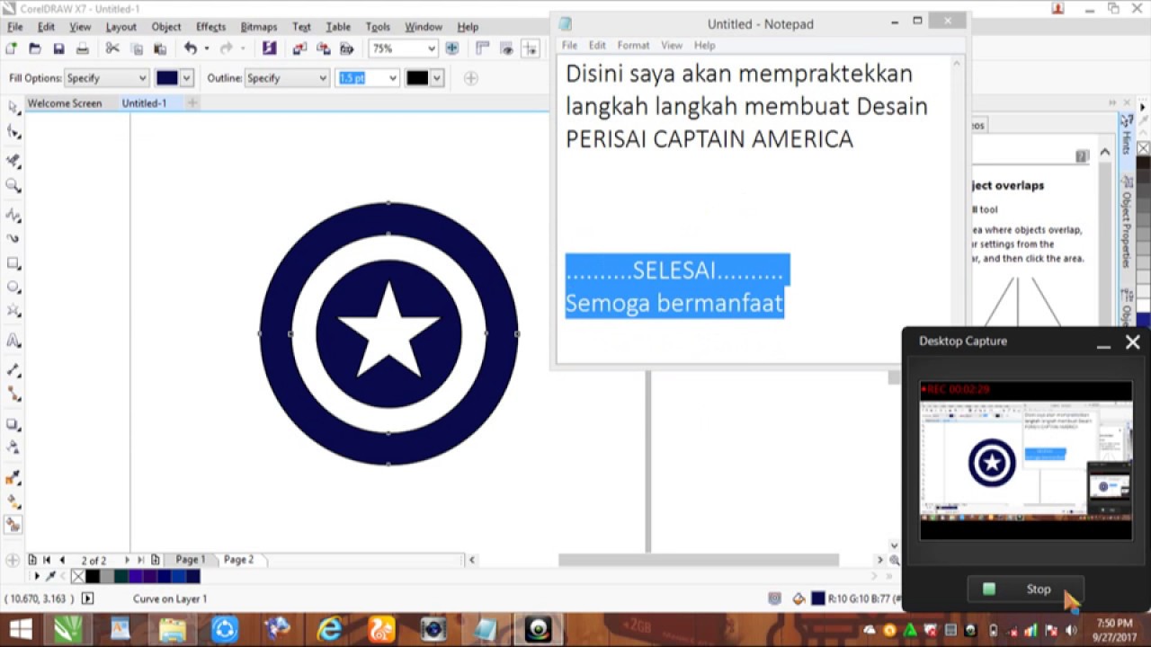  Tutorial  Corel Draw  X7  2021 Desain  Perisai Captain 