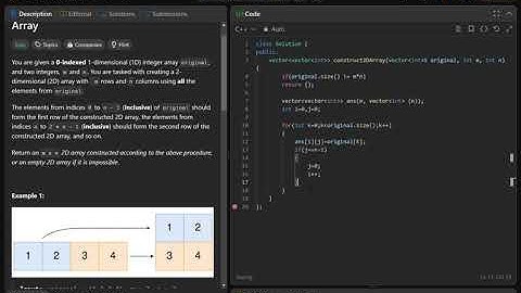 2022 Convert 1D Array Into 2D Array | C++ | Simple and easy explanation | Daily Leetcode |  DSA