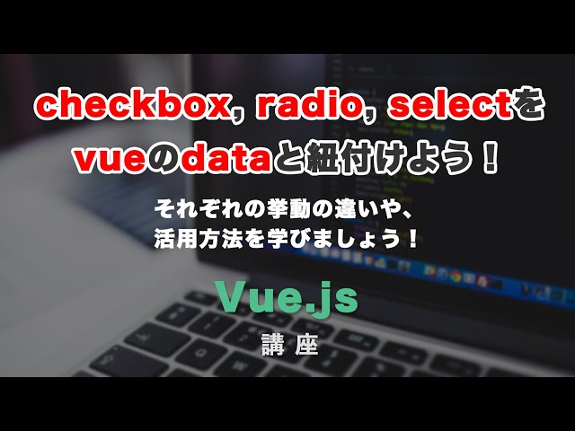 「HTMLのcheckbox, radio, select をv-modelで管理！活用する方法も」の動画サムネイル画像