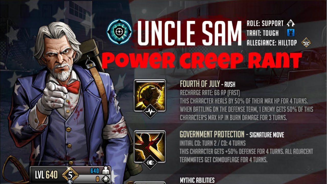Walking dead road to survival- Uncle Sam power creep rant