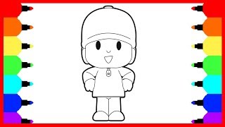 How to Draw Pocoyo, Coloring Pages for Baby. Art Colours for Kids with Colored Markers