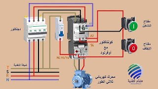 أسهل طريقة لفهم دائرة تشغيل محرك كهربائي بكونتاكتور مع مفاتيح التشغيل ON/OFF