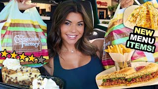 Trying NEW Cheesecake Factory Menu Items & Cheesecakes!! (Bistro Burger, Corn Ribs..)