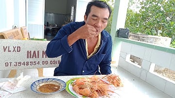 ngon số dzách với tôm càng luộc nước dừa chấm muối tiêu chanh