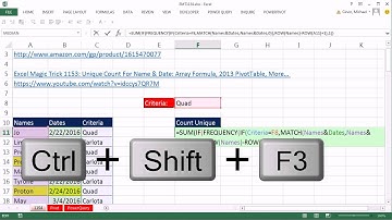 Excel Magic Trick 1154: Unique Count:Name & Date & Criteria From 3rd Column (3 Methods)