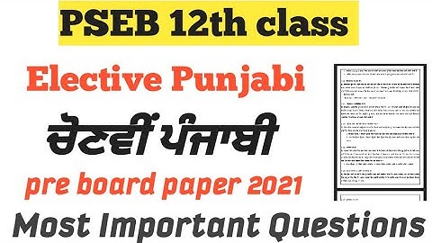 PSEB 12th class elective punjabi paper | PSEB 12th class Elective Punjabi pre board paper 2021 |