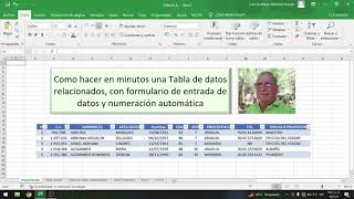 Tabla De Datos Relacionados En Excel Con Formulario De Entrada De Datos Y Numeración Automática