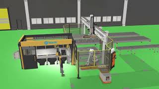 [SteviS Laser] 3D animation showing: Fully Automatic Laser Metal Cutting Line with Loading Unloading Profile