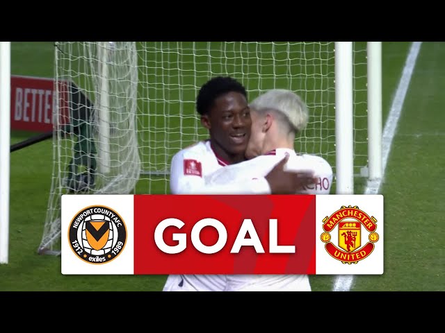 GOAL | Kobbie Mainoo | Newport County 0-2 Manchester United | Fourth Round | Emirates FA Cup 2023-24 class=