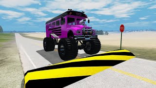 Flatbed Trailer Cars Transportation with Slide Color - Cars vs Deep Water - BeamNG.Drive #2