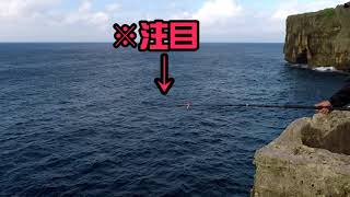 【七舞海ＴＶ】宮古島の崖名所からガラサー狙って突然の大物にあ然!!石鯛竿がぶち曲がり!?