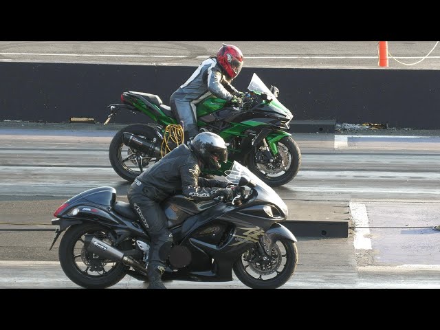 H2 Kawasaki Vs Hayabusa - superbikes drag racing class=