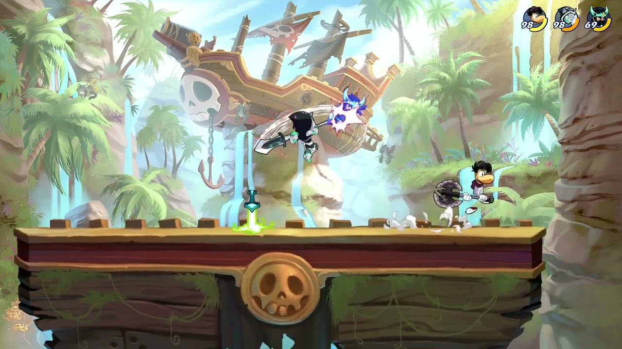 Spear axe combo, rayman and mirage.