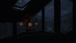 Heavy Rain on Rustic Cabin Skylight (NO ADS) | Dark Screen for Deep Sleep | 10H