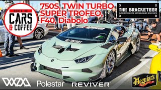OUR VERY FIRST 750S, TWIN TURBO SUPER TROFEO + F40 vs. Diabolo - South OC Cars and Coffee.