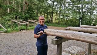 working out using natural timbers in the woods Stockholm Sweden