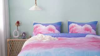 B09G9YPZVH RYNGHIPY Blue Pink Cloud Sky Comforter Set for Girls, All Season Ultra Soft Gradient Rain