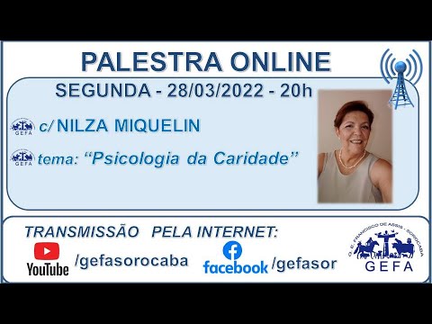 Assista: Palestra Online - c/ NILZA MIQUELIN (28/03/2022)