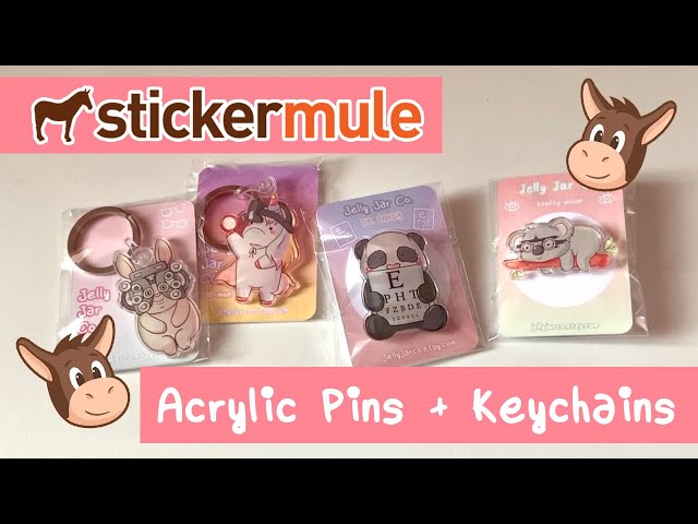 Stickermule Acrylic Pins + Keychain Review w/  shop packaging tutorial  ($10 off Stickermule) 