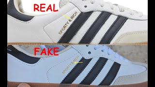 Real vs fake Adidas Samba OG sporty & rich. How to spot fake Adidas Samba sporty rich sneakers
