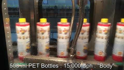 SCALIGERA PACKAGING Sleeve Applicator and Steam Shrink Tunnel for BODY PET Bottle 15000 bph