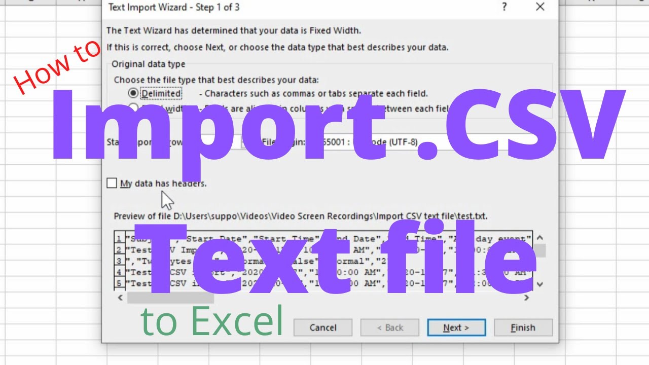 how-to-import-csv-text-file-into-excel-youtube