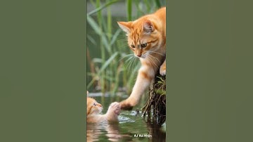 mèo mẹ cõng mèo con đi chơi bị rơi xuống nước #cat #cartoon #shortvideo #chumeocon