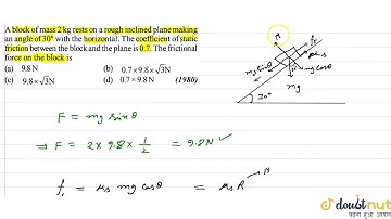 A block of mass 2kg rests on a rough inclined plane making an angle of `30^@` with the