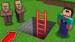 Minecraft NOOB vs PRO: WHY ALL VILLAGERS CANT GO DOWN THIS LASER LADDER EXCEPT NOOB? 100% trolling