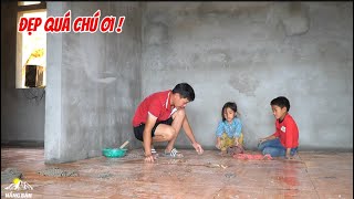 Ngôi nhà mơ ước gần hoàn thiện, 3 Cháu Chứ Dia Xúa hì hục lau gạch lát nền sáng choang