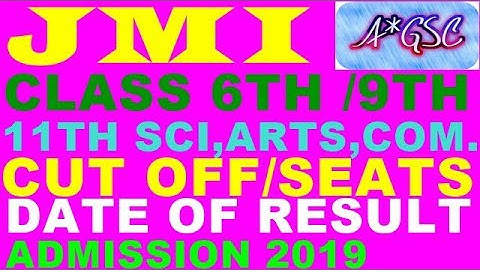 JMI CLASS 6 TH/ 9 TH/ 11 TH SCIENCE, ARTS & COMMERCE/SEATS/CUT OFF/RESULT& ADMISSION DATES 2019-20