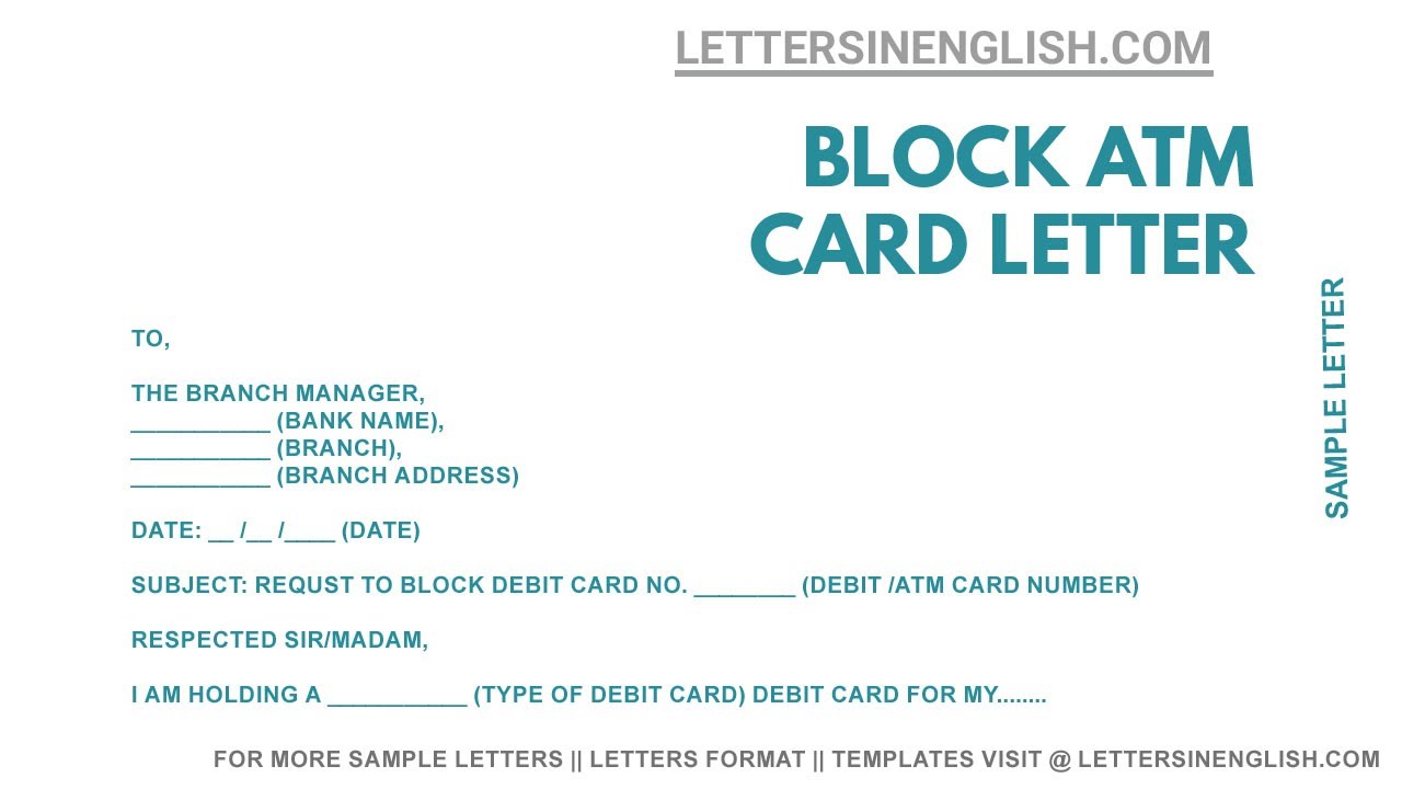 application letter for bank atm card blocked