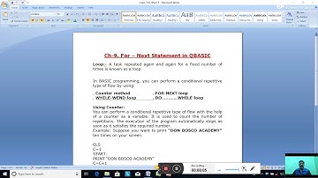 Date-24/11/2020. Class-7. Computer Studies. Ch-9, For-Next Statement in QBASIC. Part-2.