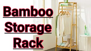 Bamboo coat clothes hanging rack with top shelf and shoe clothing storage organizer | DIY Rack