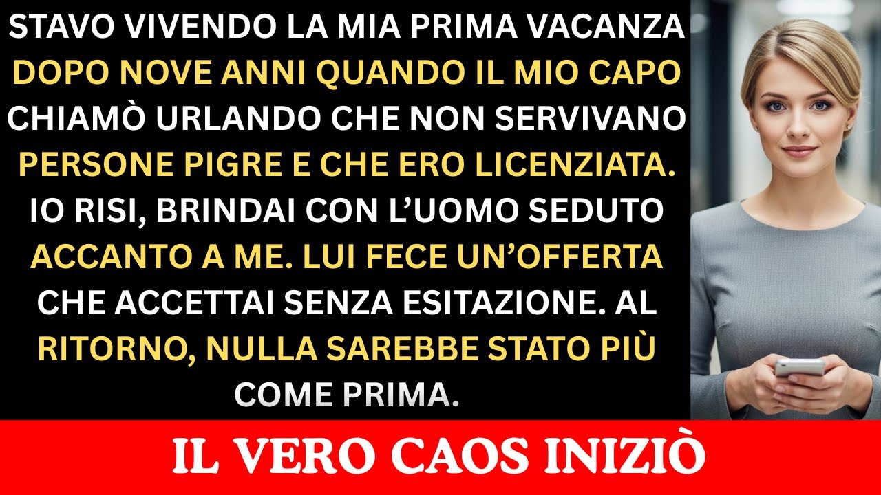 Ho alzato il bicchiere al sole della costiera, godendomi il primo spritz dopo nove anni senza ferie. Poi il telefono ha vibrato. Era Graham, il mio capo: "Una vacanza durante la settimana...