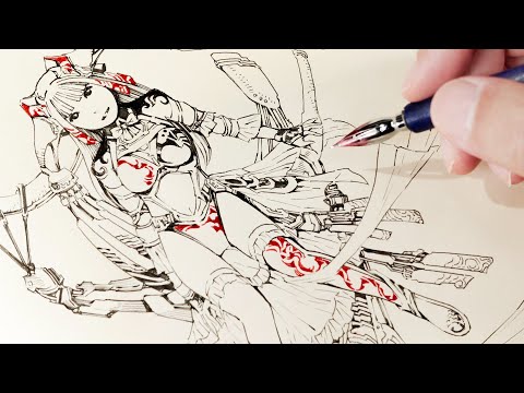 Redink and Blackink ; ミリペンと赤インクで描く