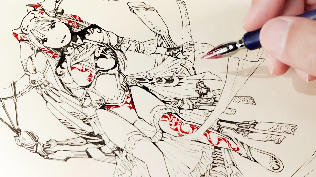 Redink and Blackink ; ミリペンと赤インクで描く