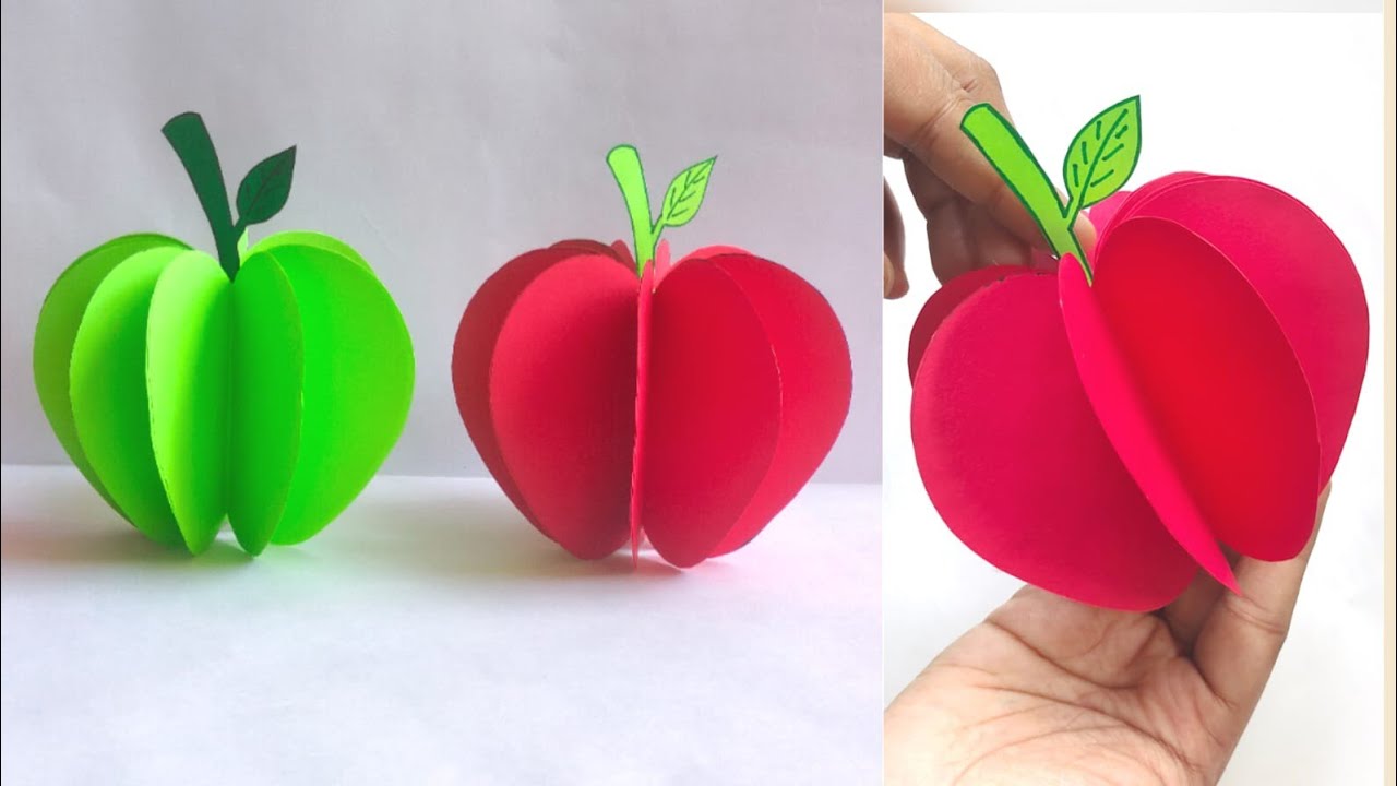 How To Make Easy 3D Paper Apple For Kids | Nursery Craft Ideas | Paper ...