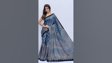 Pure Silk Ajrakh Hand Block Print Natural Dye Saree #fashion #indianhandlooms #music #handwoven