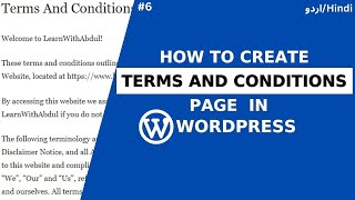 How to Create Terms and Conditions Page in WordPress| WordPress Tutorial In اردو/Hindi