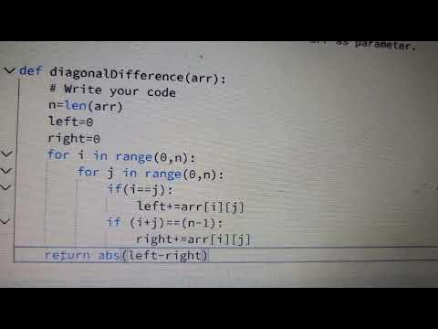 python diagonal difference program - YouTube