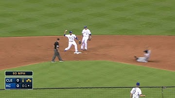 CLE@KC: Davis escapes jam with double play to end 8th