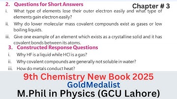 9th Class Chemistry New Book Chapter 3 | Exercise Short Solution And Constructed Response Questions