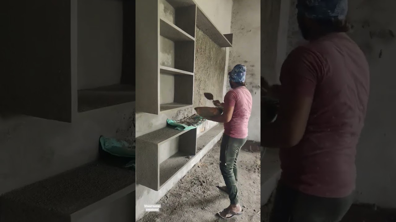 Modern Cement TV Unit Wall Design | Cement Shelf Construction Work Process