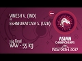 1/4 WW - 55 kg: V. VINESH (IND) df. S. ESHMURATOVA (UZB) by TF, 10-0