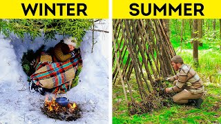 DIY Bushcrafts. Smart surviving ideas in winter and summer forest